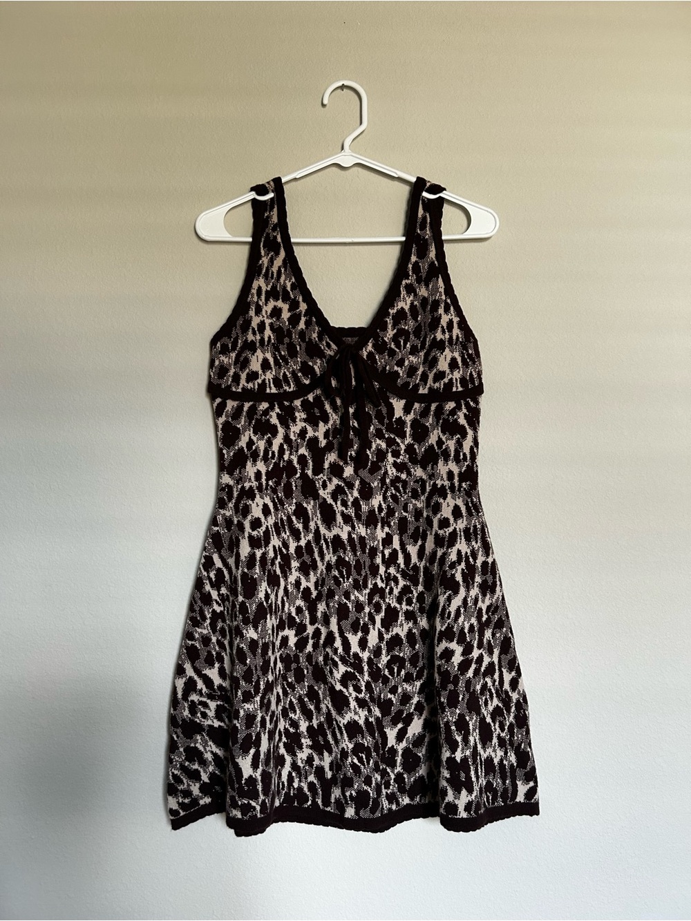 Cider Leopard-Print Knit Mini Dress in Brown and Cream